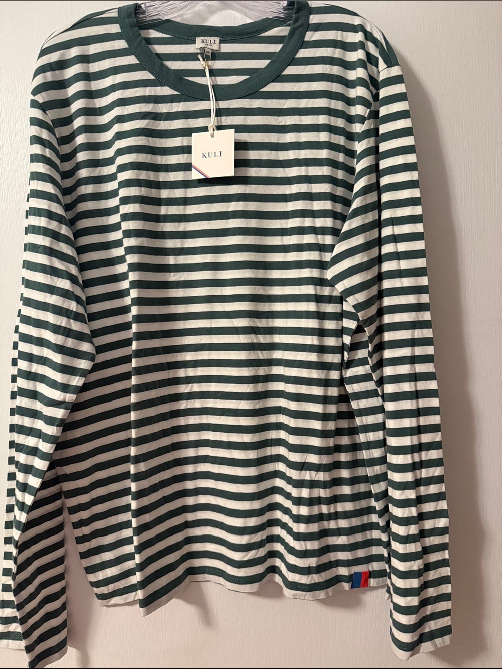 KULE Men's Hunter Dark Green White Striped Long-Sleeve Shirt Crew Prep XXL NWT